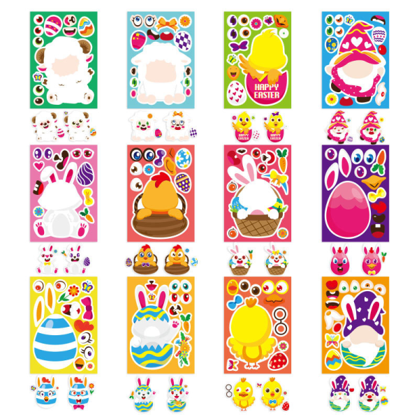 24 Easter Bunny Egg Gnome Stickers Art Craft Party favoriserer værelsesindretning