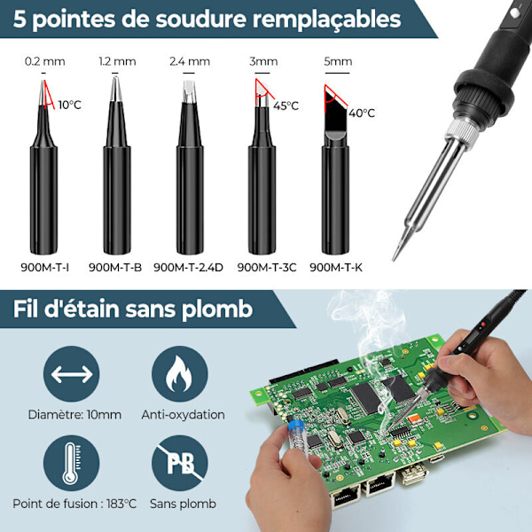 Lödkolv Elektrisk Lödkolv Kit 80W 17 delar LCD-skärm Digital Display Justerbar Temperatur 180°C till 520°C Med Multimeter