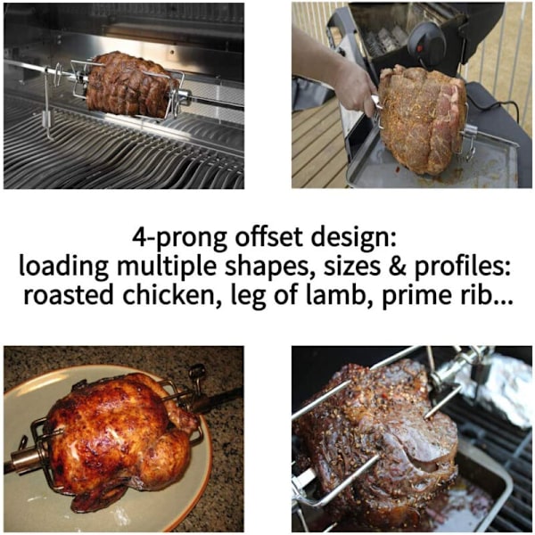 Grillspyddele, roterende grillspyddele, tilbehør til grill, fødevarekvalitet, grillspyddele, 304 rustfrit stål, grillspyddele