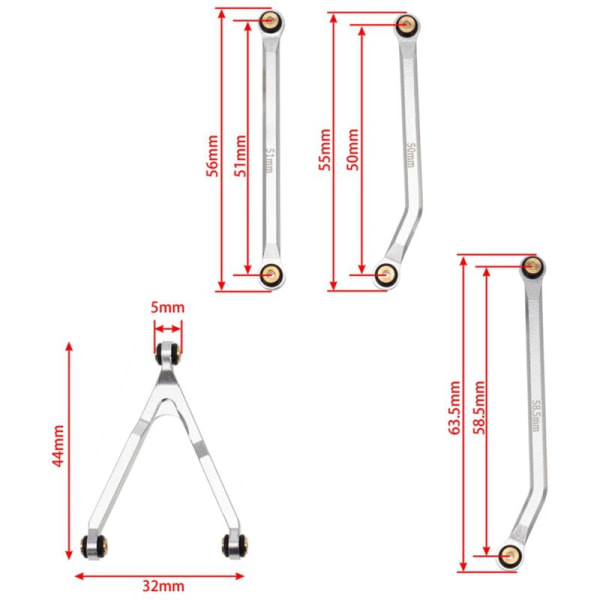 CNC-jyrsityt alumiiniset korkean maavaran alustan linkit Axial SCX24 AXI00001 C10 AXI00002 AXI00006 1/24 RC-auton osiin, 3