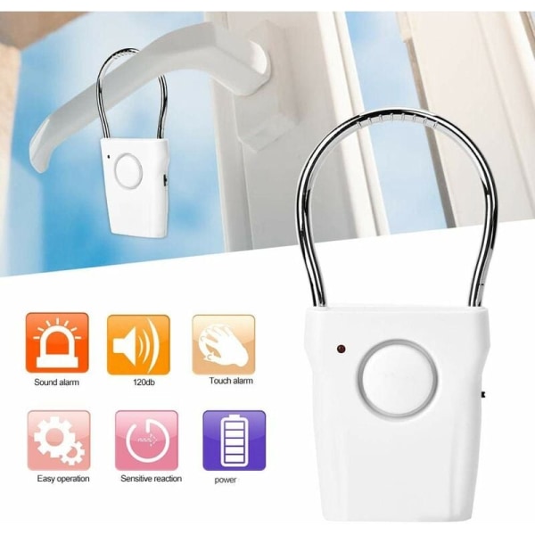 Dörr- och fönsterlarm, dörr-/fönstersensor, 120 dB touchsensor dörrhandtag stöldskyddslarm vibrationsfönster inbrottslarm hemmasäkerhet