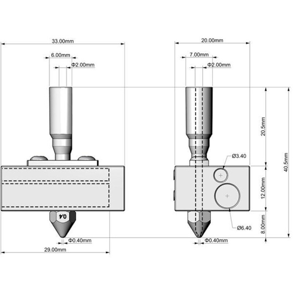 5 stk. Passer til Ekstruderhoved Opvarmningsdyse Hot M200 V2 Messingdyse 0,4 mm H59
