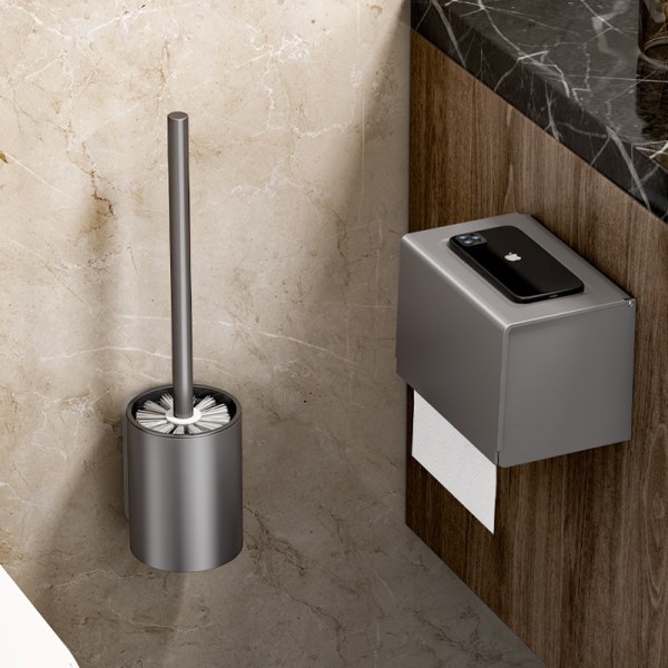 Toalettborste och hållare Automatisk toalettborste för badrum med hållare, ventilerad toalettrengöringsborste för toalettrengöring - grå