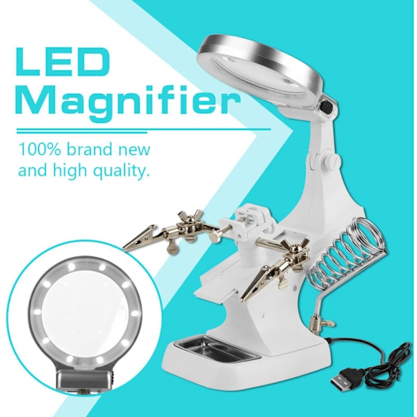 Repareringsforstørrelsesglass med LED-lys, bordklemmeholder, loddeholder