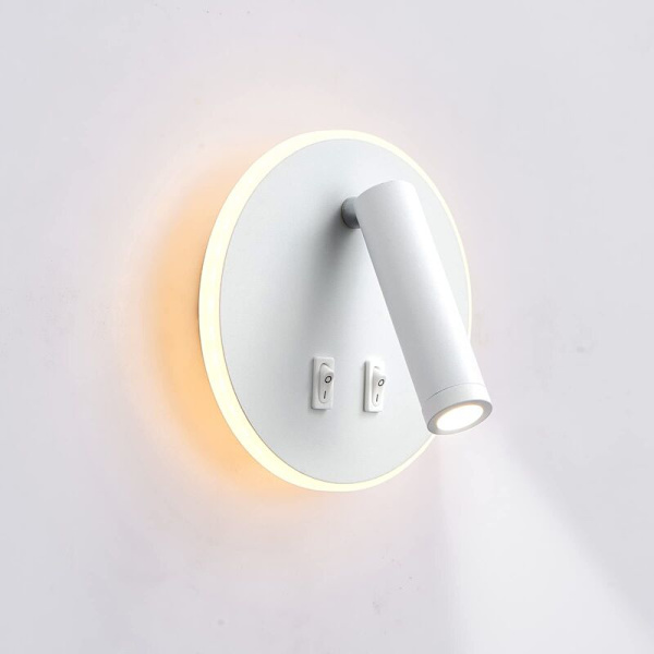 LED væglampe, sengebordslæselampe, LED væglæselamper, justerbar spotlight (3W + 6W 3000K varm hvid) hvid (Rund form)