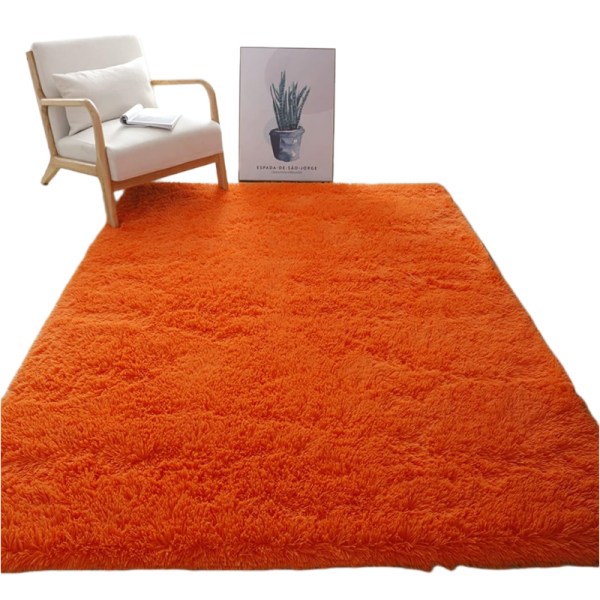 Blødt fluffy rektangulært tæppe, hyggeligt plys shaggy tæppe til stue soveværelse boligindretning Orange 1,6 x 2,6 fod