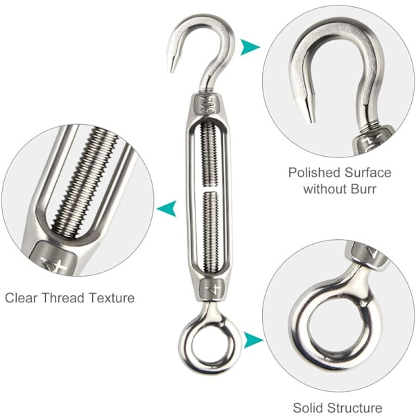 12 stk. Spændeskruer Trådspændeskruer M4 Krog og Øje Spændeskruer Spændeskruer 304 Rustfrit Stål Spændeskruer Høj Belastning Tovspænding