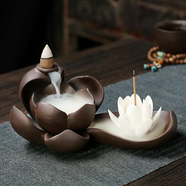 Elegant Lotus Rökelsebrännare Vattenfall Keramik Rökelsehållare Censer Aromaterapi Hantverk för Heminredning Kontor A