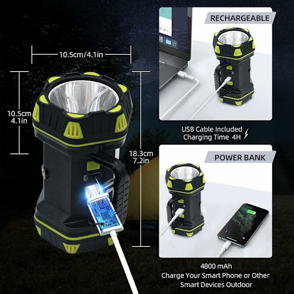 Fousomo Kraftfull Ficklampa Lykta Uppladdningsbar Led Campinglykta 8 Lägen Tältlampor Multifunktionell Powerbank Ipx4 Vattentät Spotlight Usb Ca