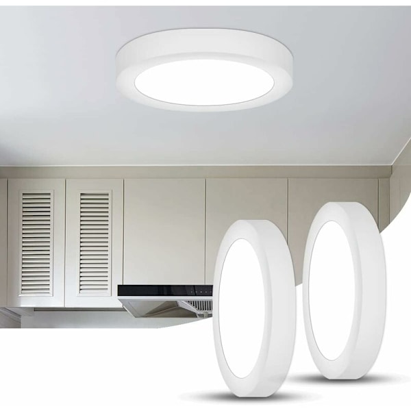 2 st LED Taklampa, 15W 6500K Kalla Vit, Modern Taklampa Rund Taklampa, Platt LED Taklampa för Sovrum, Vardagsrum, Matrum