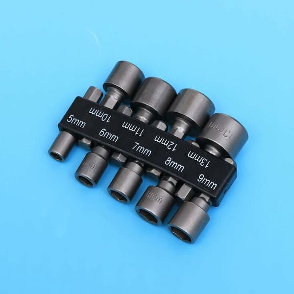 Skrutrekkerbitsholder 9 stk 5-13 mm Imperial Socket Drill Bit Set med slagmutter for 1/4\" Hex Shank Drill