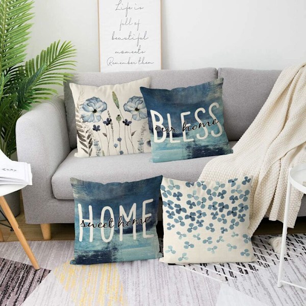 Vattenfärg Blommor Kuddfodral 18X18 Set om 4 Gårdshus Kuddar Dekorationer för Soffa Kuddfodral