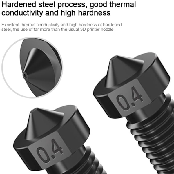 5 stk 3D-printer Serie, Højtemperaturbestandig M6 Gevind Hærdet Stål Dysespids, X1 (0,4 mm)