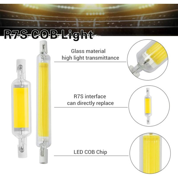 118mm R7S LED-pære, 10W AC220V/230V, ikke-dimbar lineær pære, dobbelendet reflektor, energisparende COB R7S-pærer, erstatnings halogenpære, varm L