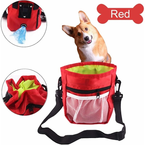 Hunde godbid taske, hundetrænings taske, bærbar justerbar talje taske skulderrem, med poop taske dispenser, til at bære legetøj og godbidder (rød)-Fei Y