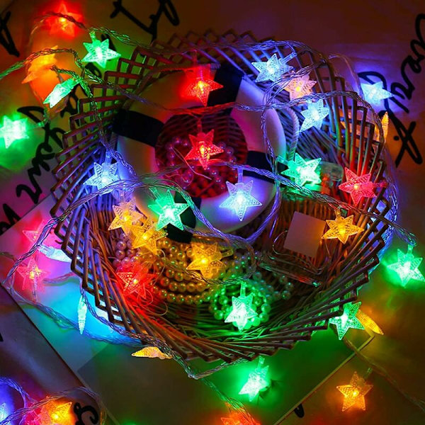 Stjernesnorlys, 6M 40LEDs Fe-lys, Batteridrevne Fe-lys, LED-lyssnor, Vanntett Fe-lys, Julegardinlys, Chr