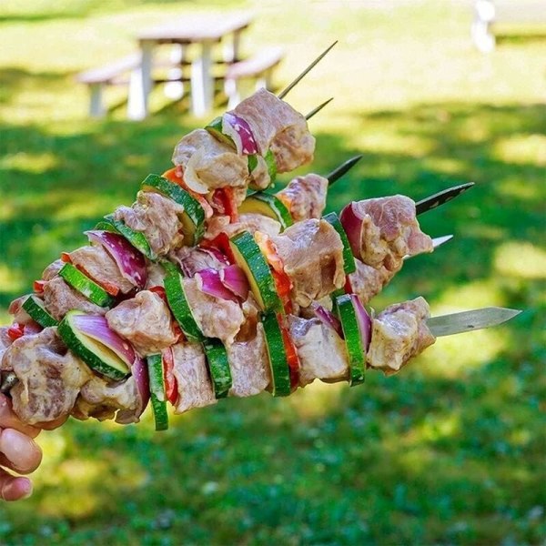 Rustfrit Stål Kebabspyd, 10 Flade Metal Grillspyd, Genanvendelige Grillspyd, til Grøntsager og Kyllingkød (41cm/16in)