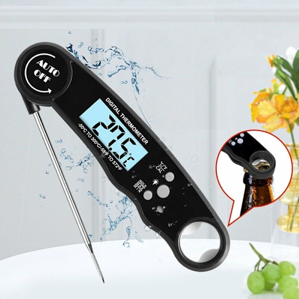 Kökstermometer, 3s Instant Avläsning Kocktermometer, Kötttermometer, Med LCD-Bakgrundsbelyst Skärm, Vikbar Sond för Matlagning, Kött, Grill, Ste