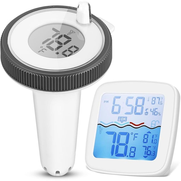 Lett å lese flytende trådløs bassengtermometer, digitalt bassengtermometer, utendørs/innendørs termometre for svømmebassenger, badstuer og boblebad