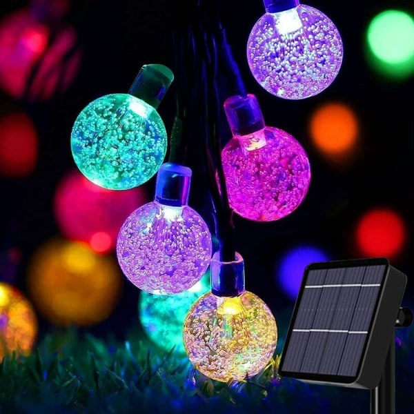 Solar Garden String Lights 50 LED Outdoor Crystal Ball Fairy Lights Vanntett 7M dekorativ belysning for hage, uteplass, hage, jul (fargerike)