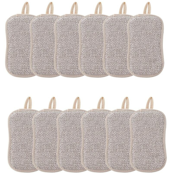 12 stk. dobbeltsidet rengøringssvamp skuresvamp genanvendelig mikrofiber rengøringsklud husholdningskøkken rengøring B