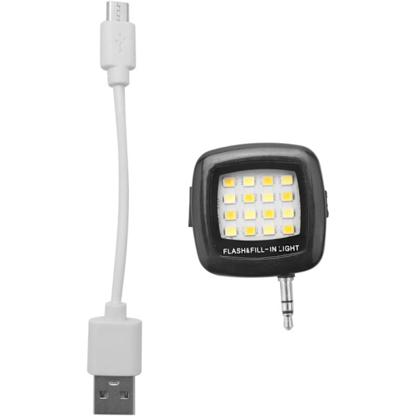 3,5 mm Smart Selfie 16 LED Kamera Flash Fill Light för Mobiltelefon Svart