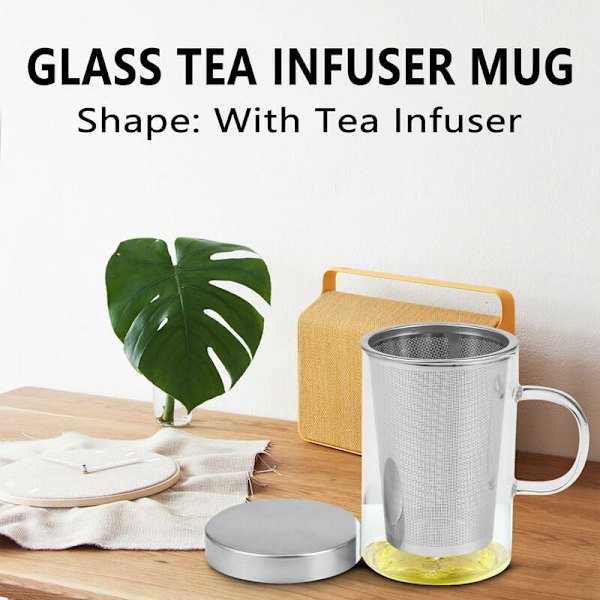 500 ml Resväska Värmebeständig Glas Teinfuser Mugg med Rostfritt Stål Lock Kaffe Mugg Tumbler Kök Värmebeständig Stor
