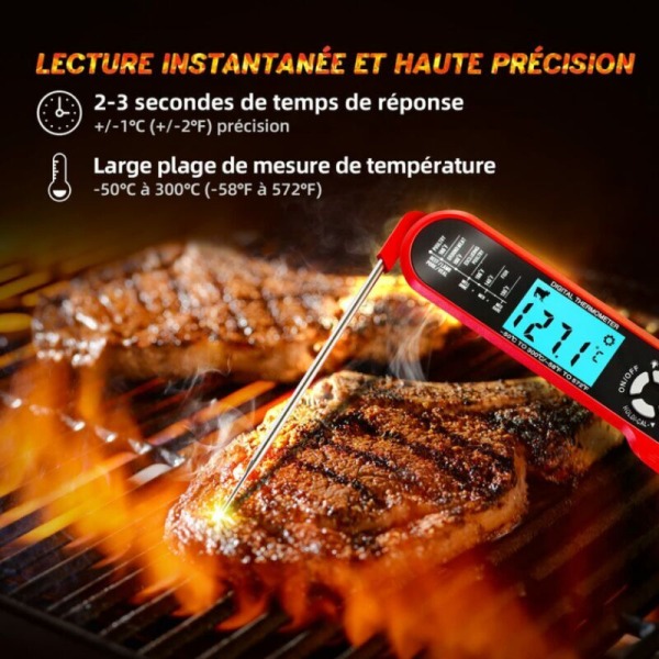 Digital Kökstermometer med Timer Snabbavläsning Matlagnings Termometer med Dubbel Sond LCD-skärm och Larm Inställningar för Kött, BBQ, Bakverk, Mjölk e