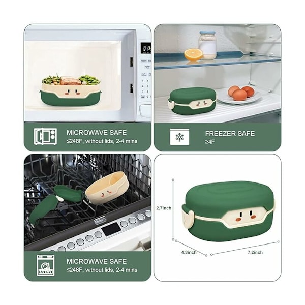 Bento-lounasrasia lapsille, vuotamaton BPA-vapaa Bento-lounasrasia, mikroaaltouunissa kestävä, aterianvalmistusrasia (vihreä)