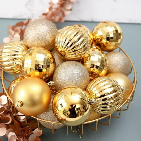 34 stk julekule sett 6 cm julepynt bryllupsfest pynt julekule julekule hengende ball dekor gaver (gull)