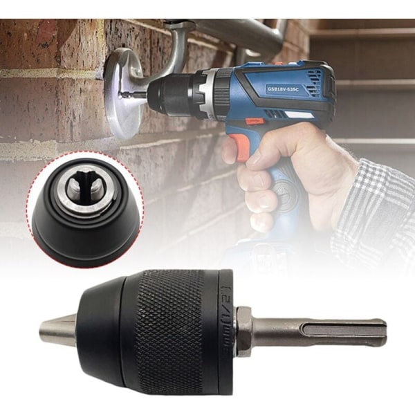 2-13mm Nyckellös 3-Back 1/20-20UNF Borrchuck Adapter SDS-Plus Skaft 1/4\" Hex Rotationsslaghammare