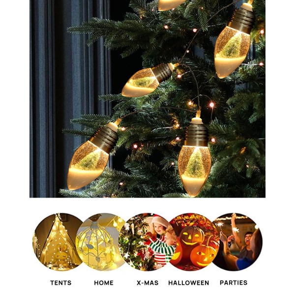 Jul LED lyssnor indendørs batteridrevet fest med minitræ og snelys, julelys dekoration soveværelse træ dekoration 6.6ft