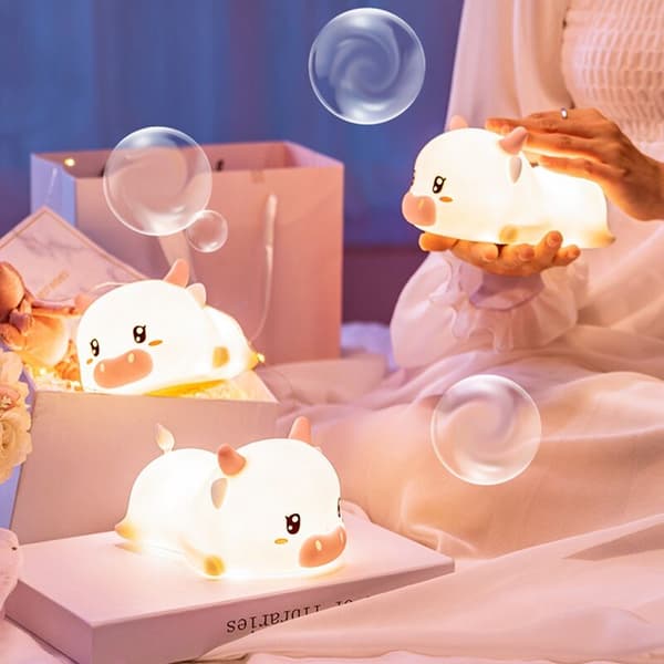 LED nattlys barn silikon sengelampe RGB trykksensor USB lading soverom dekorasjon nattlys