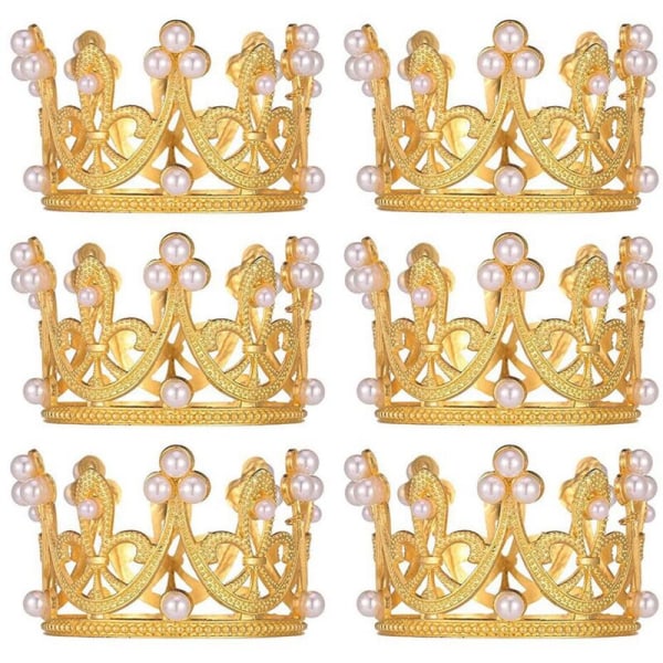 6 st Mini Krona Tårta Topper Kristall Pärla Cupcake Toppers Tiara Cupcakes Crown för Bröllop Jubileum