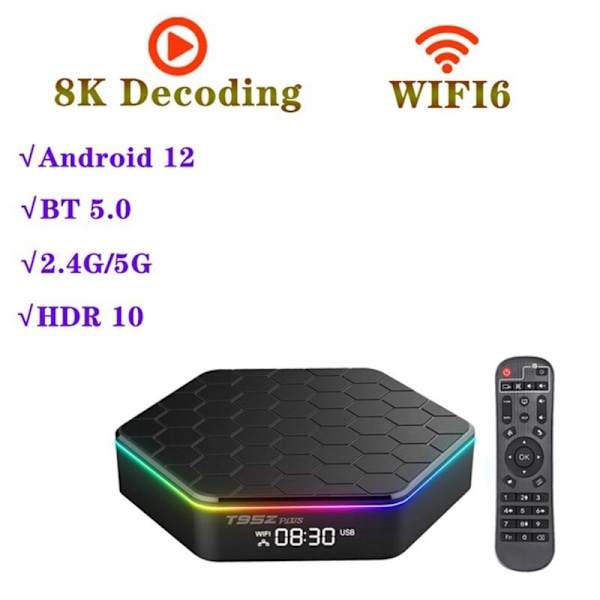 T95Z plus Android 12 TV Box 8K Allwinner H618 2.4G 5G WiFi 6 BT 5.0 Media Player Android Box 2GB+16GB, EU-stik