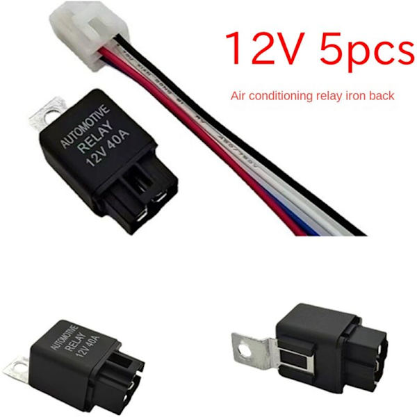5 stk. 40AMP 12V DC Bil A/C Relæ Forlygte Ventilator og Stik 14 AWG Ledninger 4PIN Automotive