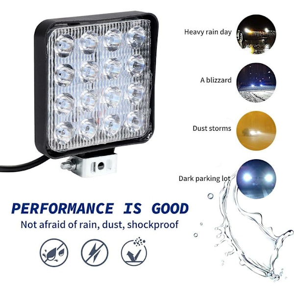 2 stk. 48w 6000k LED Spot Beam Arbejdslys Lampe Traktor SUV Lastbil 4wd 12v 24v