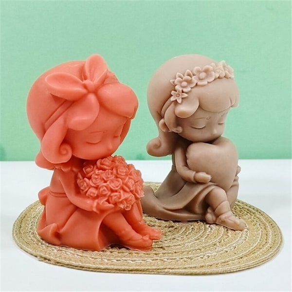 2 stk. 3D Rose Hjerteformet Pige Lys Silikonform DIY Rose Pige Hånd Duftlys Gips Harpiksform