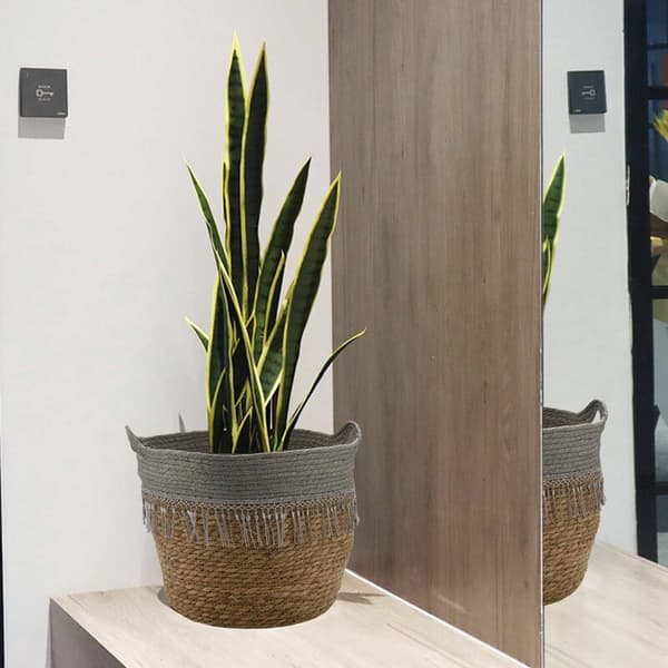 Fällbar halmvävd kruka vävd korg blomma växt dekor trädgårdsförvaring tillbehör, D