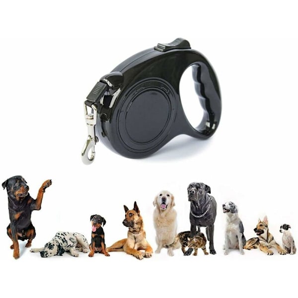 Utvidbar hundekobbel for mellomstore og små hunder, 5 meter (svart)