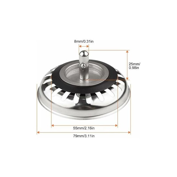 Klassisk afløbsrist med 79,3 mm diameter, 2 stk. Rustfrit stål Køkkenvask Stop, Universal Køkkenvask Si, Rustfrit stål Anti-Tilstopning Vask Dr