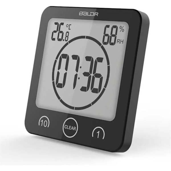 Baderomsklokke, Dusjtimer, Digital Klokke, Vanntett Kjøkkentimer med Termometer Hygrometer for Dusj, Kjøkken, Sminke