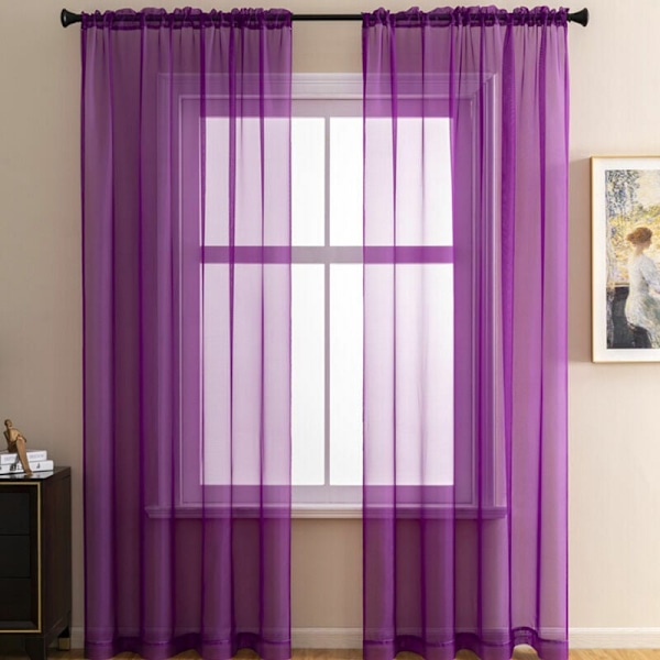 Lilla gjennomsiktige gardiner 140x160 cm Korte myke gardiner med stanglomme Klar til å installere Halvtransparent innvendige gardiner Sett med 2 gardiner for små vinduer