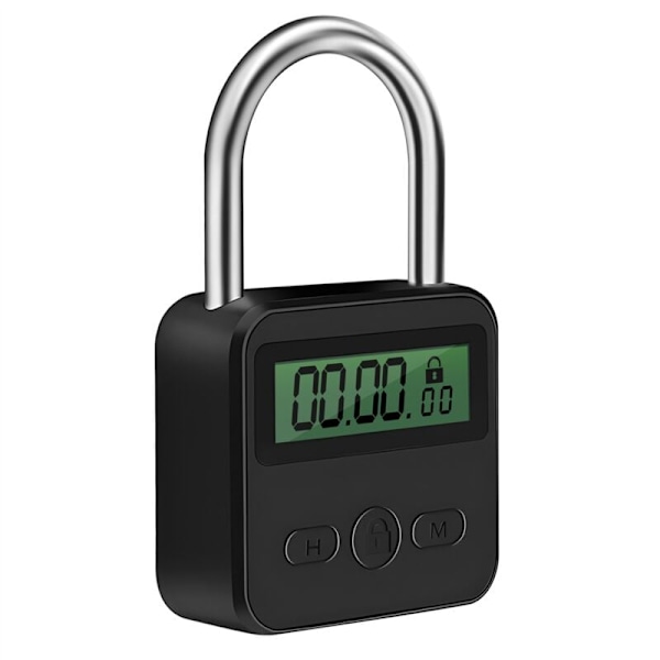 Metalltimerlås Multifunktion LCD-display Elektronisk tid 99 timmar Max USB-laddningsbar timer, Svart