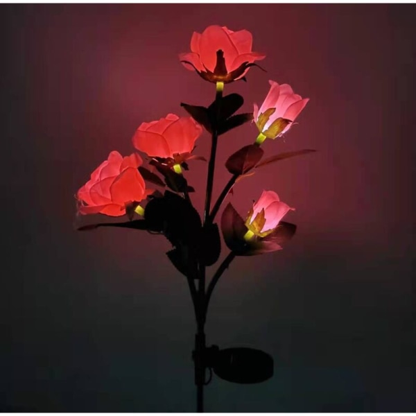LED-solcellslampor, konstgjorda rosor blomljus för utomhus trädgårdsinredning, gård, uteplats, grav, kyrkogård, balkong, juldekoration - röd