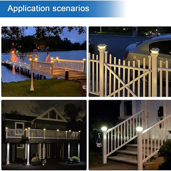 Solcelle Post Cap Lights 2 Lysmoduser LED Dekk Gjerde Cap Lights for Tregjerder Hagedekorasjon Varm Hvit
