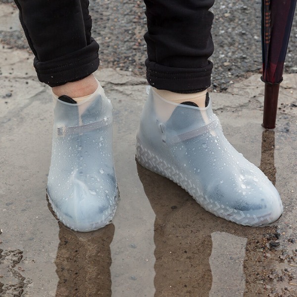 Vattentäta skoöverdrag, återanvändbara skoöverdrag i silikon med halkfri förstärkt sula för regniga och snöiga dagar för män, kvinnor（M）