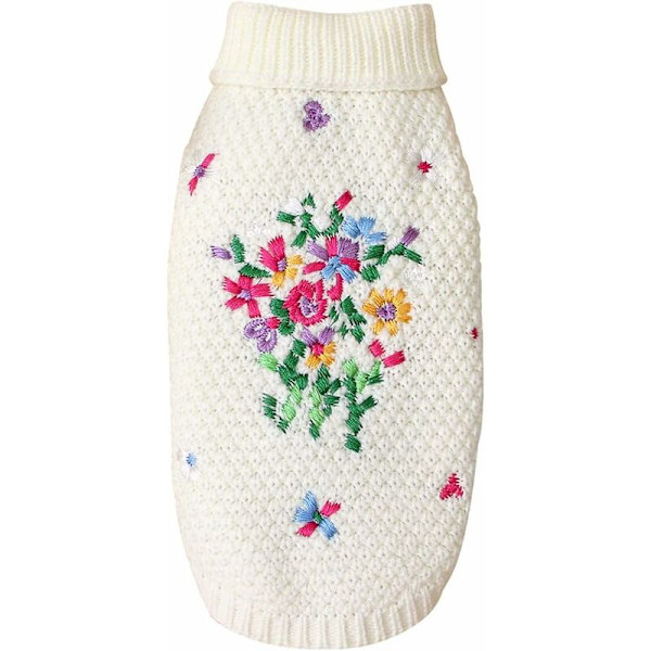 Hundesweater med blomsterbroderi (Beige, XL)-