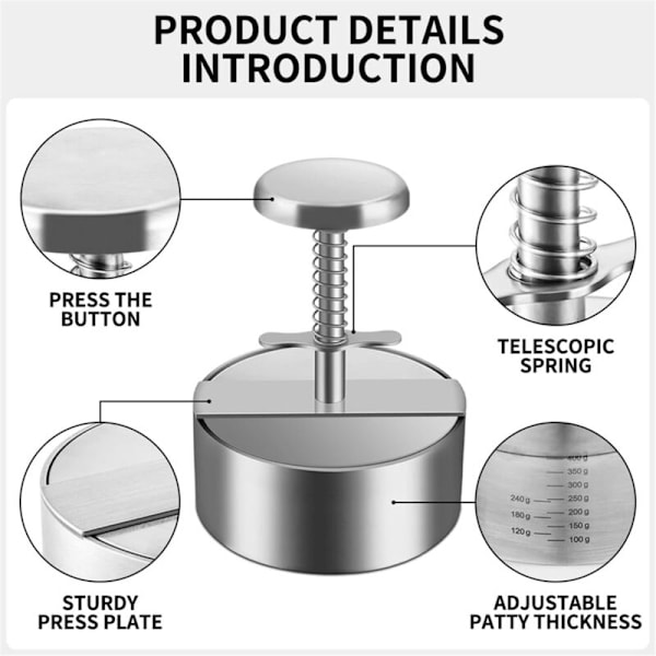 Hamburgarepress, Rund Hamburgaremaskin, Justerbar Rostfritt Stål Icke-Klibbig för Grill