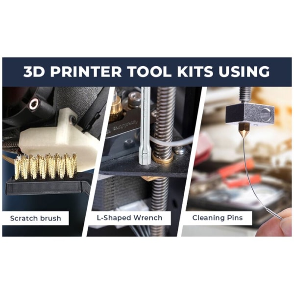 26-delt 3D-printer dyse rengørings- og vedligeholdelsessæt: Rengøringsstifter, 2 tænger, stålbørster, L-formede skruenøgler